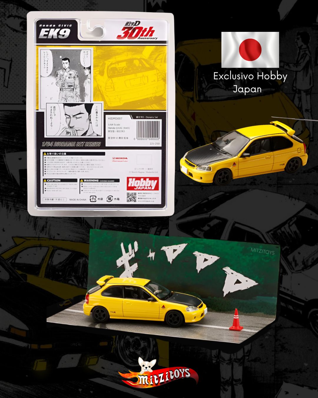 Honda Civic EK9 Initial D 30th Anniversary - Hobby Japan 1:64