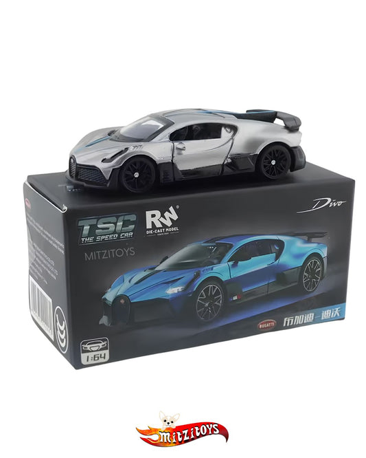 Bugatti Divo Silver Metallic / Carbon Fiber - TSC / RW Die-Cast Model 1:64