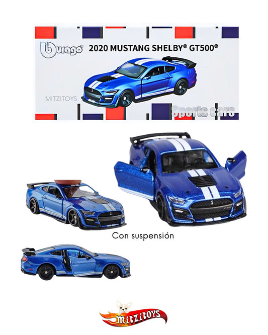 2020 Mustang Shelby GT500 Blue Metallic / White Stripes - Burago 1:64