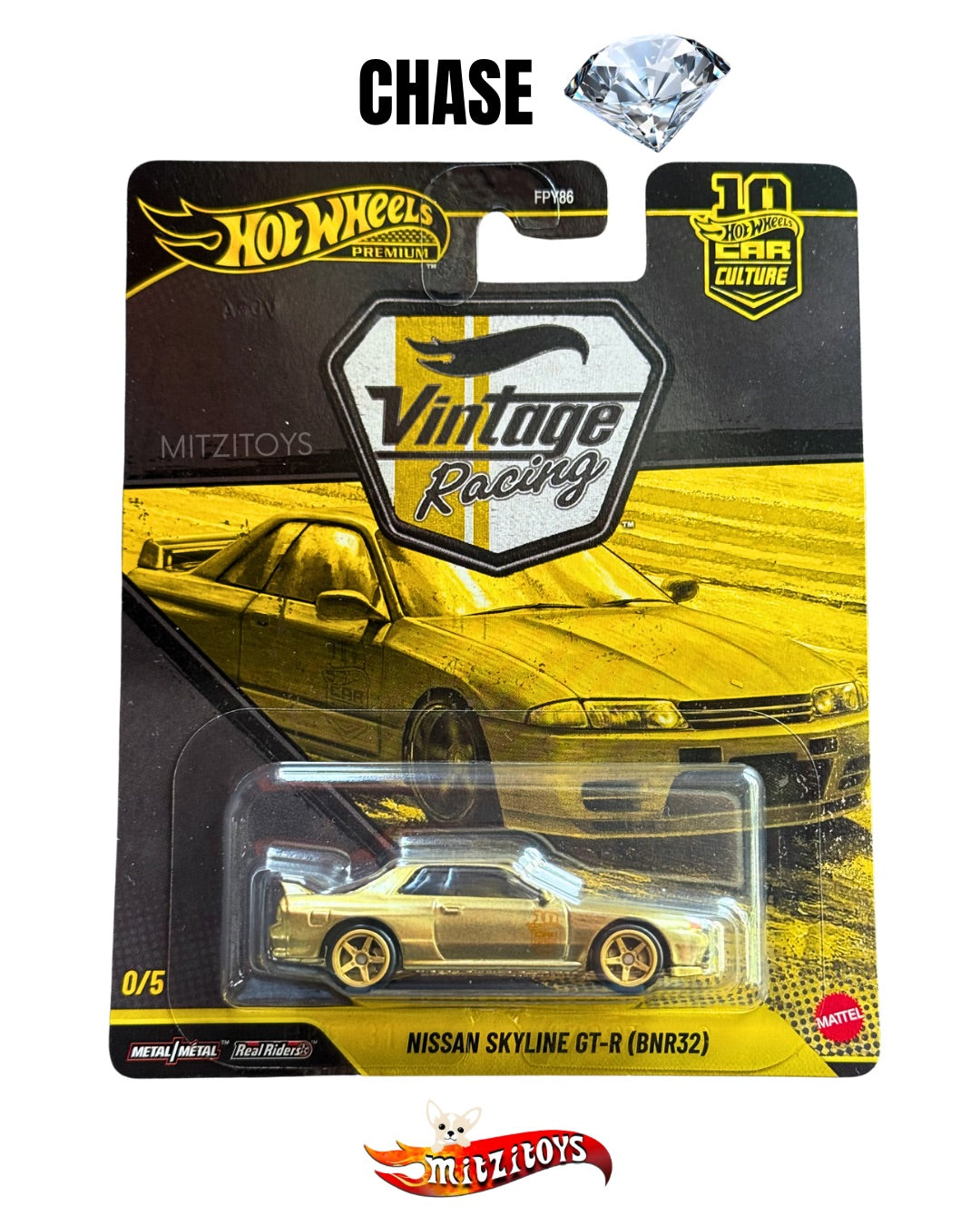 Nissan Skyline GT-R R32 Gold Chase 0/5 - Hot Wheels Premium Car Culture Vintage Racing
