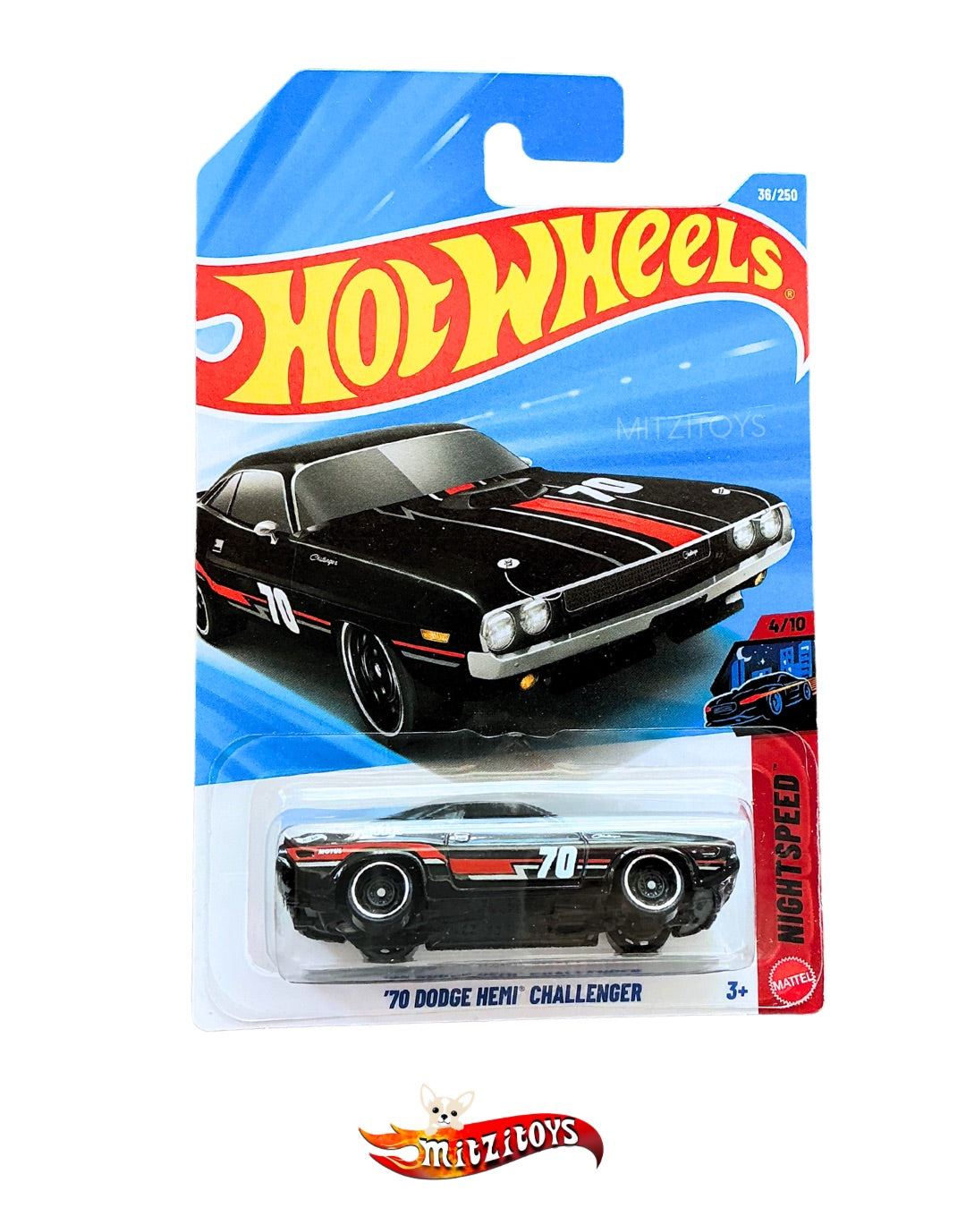 '70 Dodge HEMI Challenger Black / Nightburnerz / Nightburnerz 4/10 (36/250) - Hot wheels básico